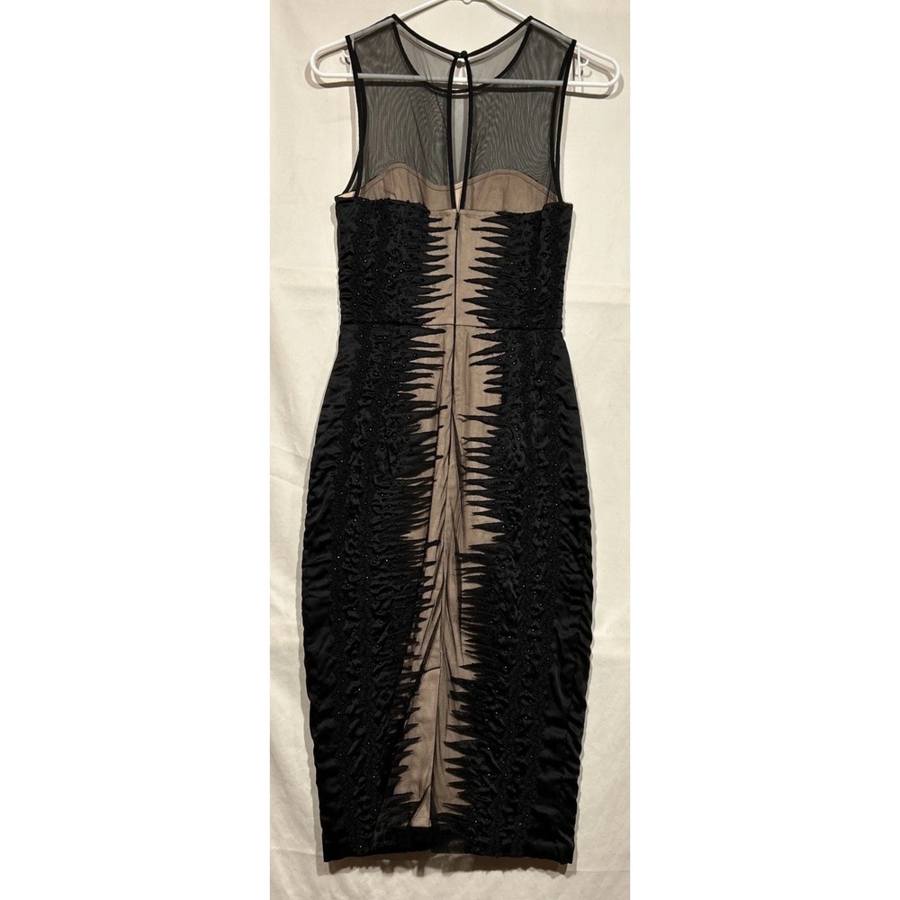 Black Beaded Cocktail Dress Netting Nude color Panels Sz 4 French Connection - Picture 2 of 8